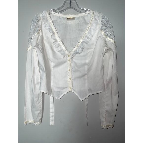 Vintage 70s Jessica’s Gunnies Victorian Blouse – Ivory Cotton, Lace & Ribbon - Picture 1 of 8